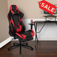 Flash Furniture CH-187230-RED-GG X30 Gaming Chair Racing Office Ergonomic Computer Chair with Fully Reclining Back and Slide-Out Footrest in Red LeatherSoft